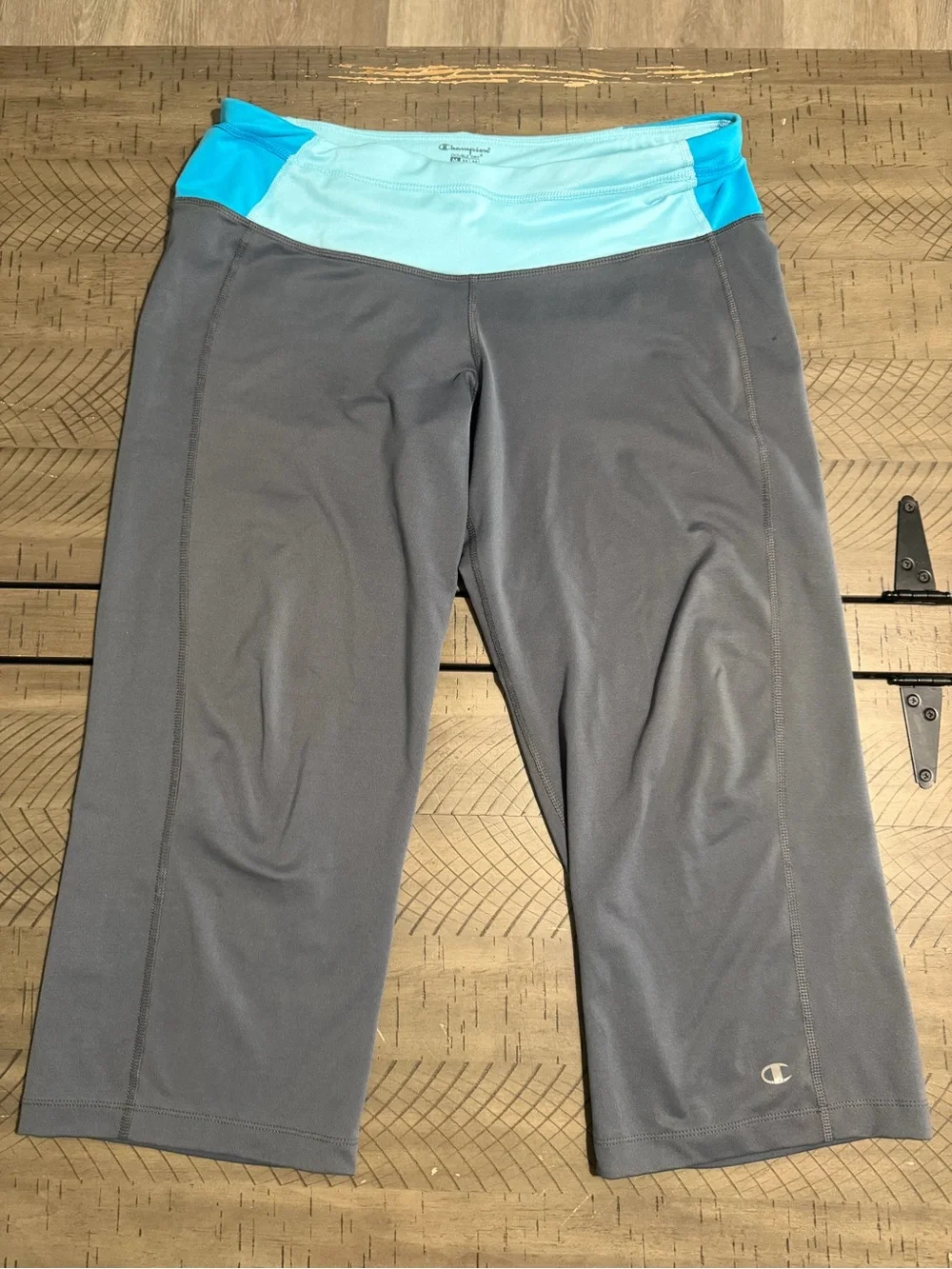 Champion Gray Capri Leggings with Aqua and Teal Waistband